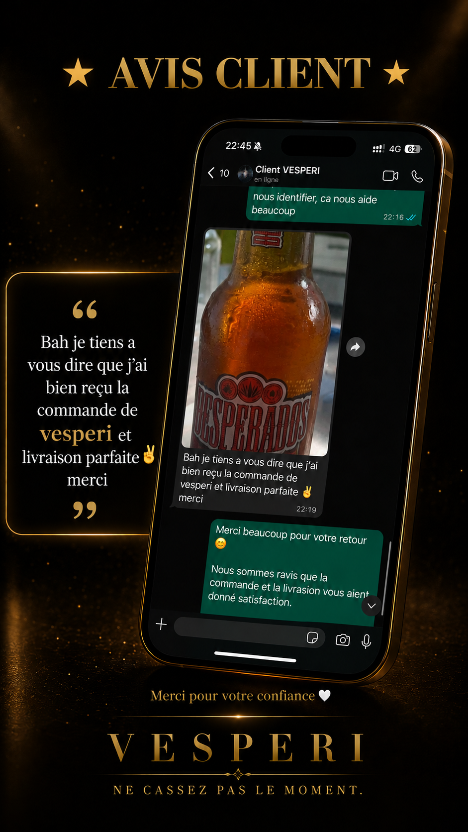Avis d'un client VESPERI (numéro masqué)